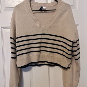 Divided Beige and Black V-Neck Sweater